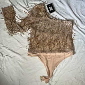 Fashion Nova sequin beaded bodysuit cold shoulder